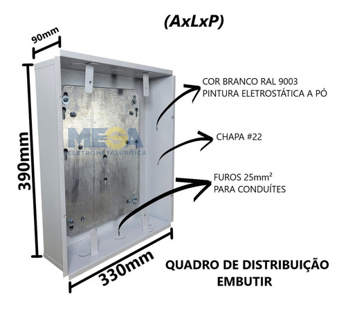 Quadro Distribuição Embutir Kit Trifásico 16c Din 100a Mega