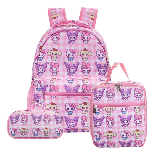 3pcs Kuromi Mochila Escolar Lonchera Lápices Bolsa 