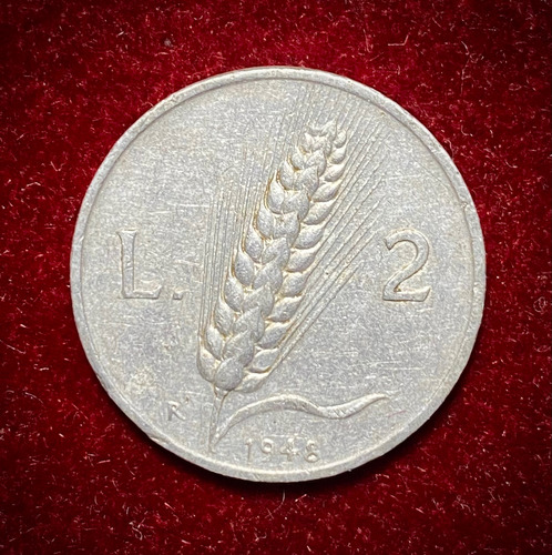 Moneda 2 Liras Italia 1948 Aluminio Km 88 Maiz (Usado)