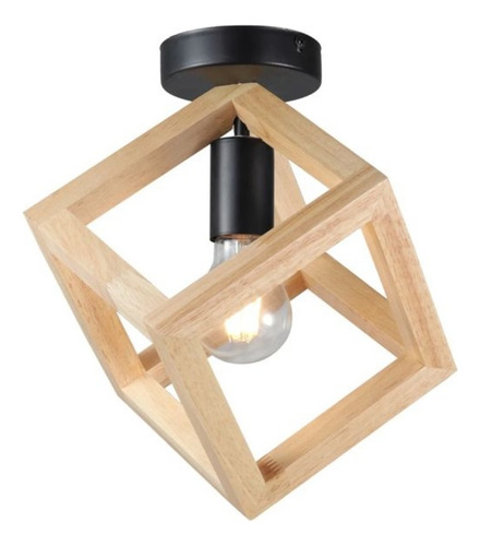Lampara Techo / Colgante Triple Madera Cubo E27