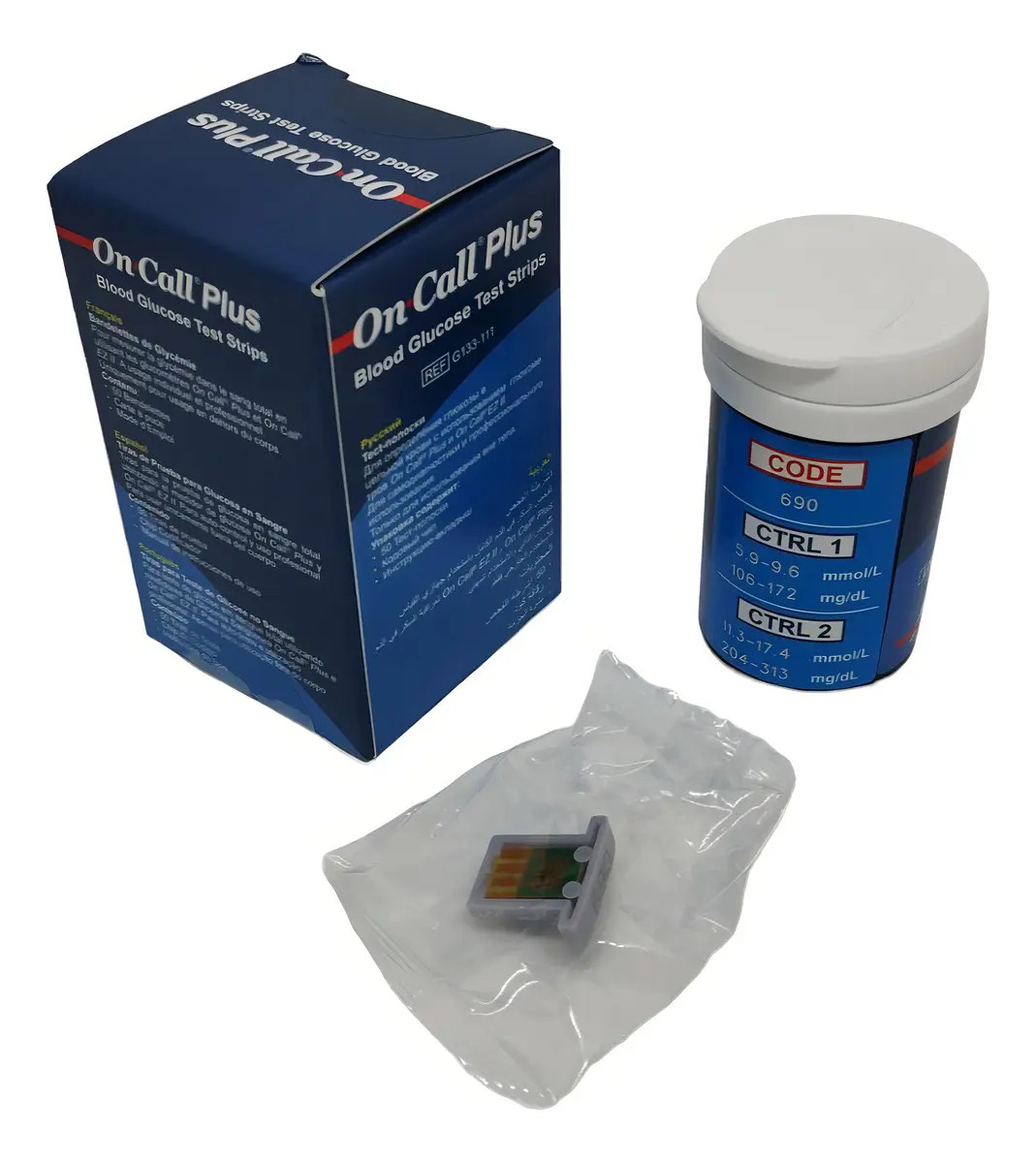 Tiras Reactivas Para Glucómetro On Call Plus Kit 50 Unidades Incluye Chip