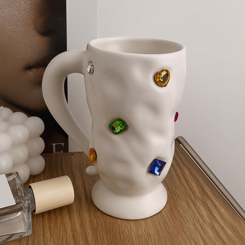 Tazas De, Taza De Cerámica De Piedras Preciosas Con Asa,