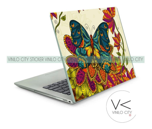 Sticker Para Lap Top Mariposa Azul Con Naranja 