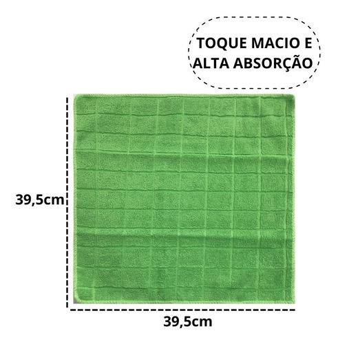 Pano Flanela De Microfibra Premium 40x40 Limpeza Sem Riscos Cor Verde