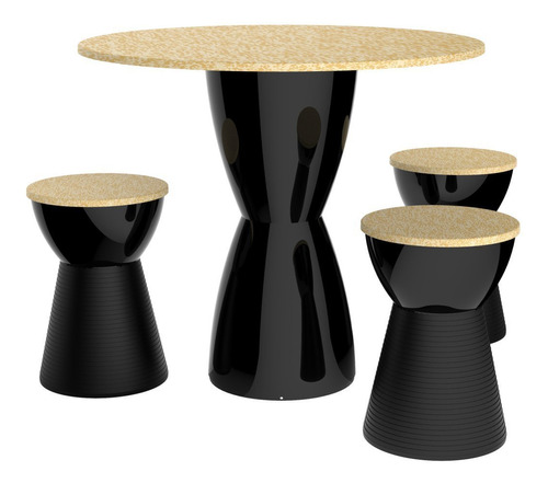 Conjunto Mesa Tampo De Pinus E 3 Banquetas Fit Wt