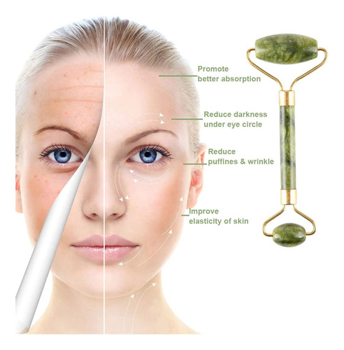 Masajeador Rodillo Jade + Gua Sha Espátula Jade Facial