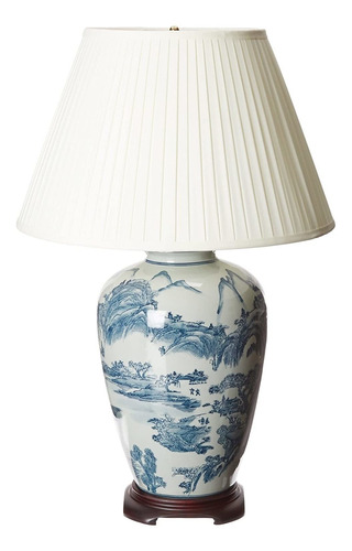 Oriental Muebles Chino En Azul Y Blanco Paisaje Lampara De 