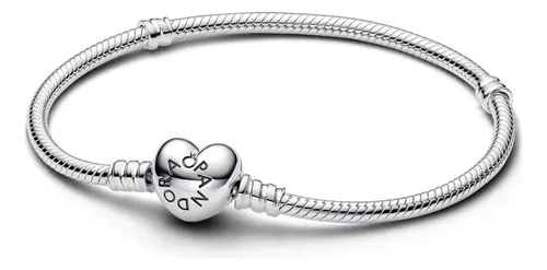 Bracelete Pandora Pulseira De Prata E Fecho Coracao - R$ 579