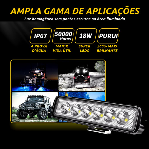Kit 6 Farol De Milha Led Mini Barra Universal 18w Carro Moto