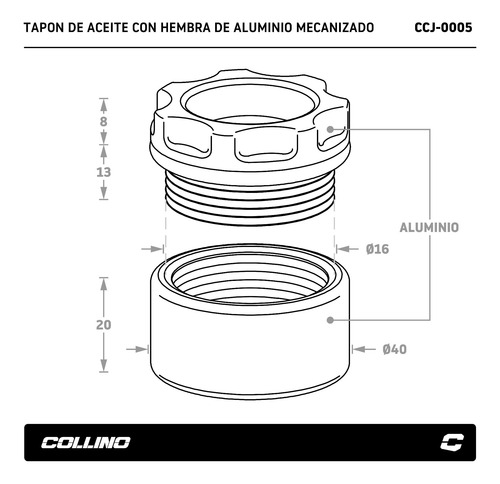 Imagen 3 de 4 de Tapon Roscado Hembra Aluminio P Soldar Deposito Collino Full