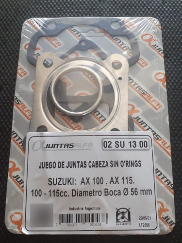 Juntas Cilindro Cabezal Suzuki Ax100 Ax115 Continentalcircus