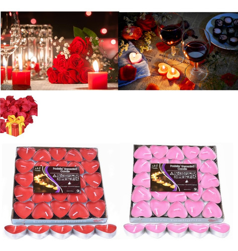 Velas De Corazón Decorativa Rosa Y Rojo 100 Pzs Con Pétalo