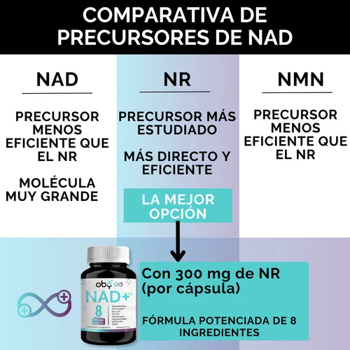 Oby Nad+ Resveratrol Potenciado 8 Ingredientes: Nr Nicotinamida Ribosa, Resveratrol, Acido Alfa Lipoico, Betaina, Quercetina, Piperina, Uva, Arandano | Precursor Nad Nmn Infinity 100% Vegano 30 Dias