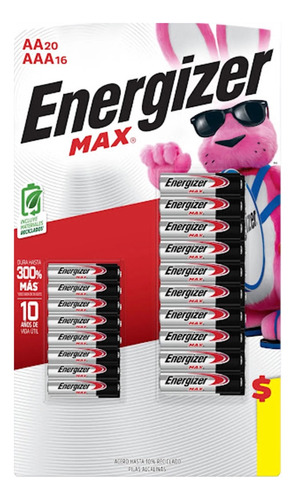 Pilas Alcalinas 20 Pilas Aa + 16 Pilas Aaa Energizer Max 