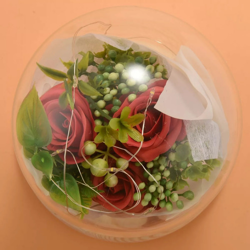 Rosa Eterna Artificial Luz Cálida Cúpula Vidrio Base Madera