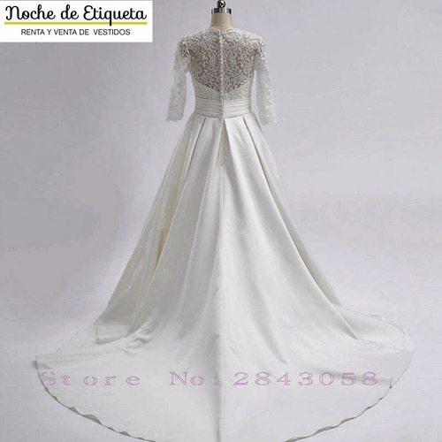 Imagen 2 de 4 de Vestido De Novia Corte A Satén Brillante/encaje Escote V