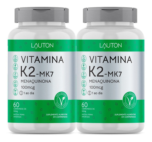 Combo 2 Vitamina K2 Mk7 - Menaquinona 100mcg 60 Caps Lauton Sabor Sin Sabor