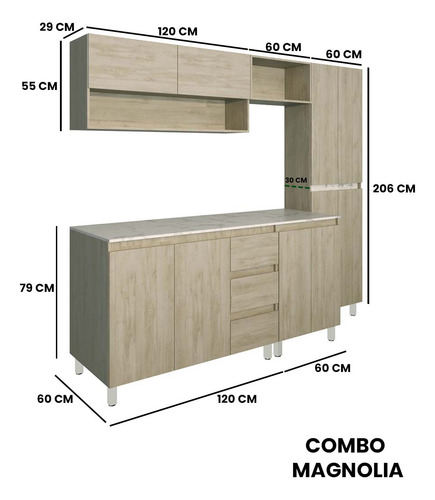 Cocina Integral Completa Decomobil Premium Minimalista Color Encino Polar - Mármol Blanco
