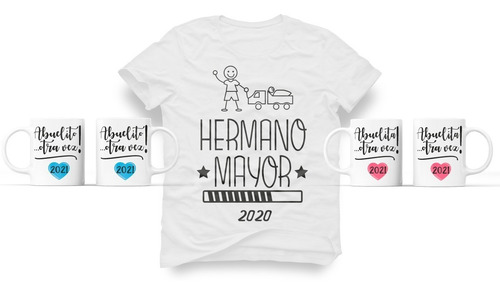 Combo Embarazada = Playera Hermano (a) Mayor + 7 Tazas
