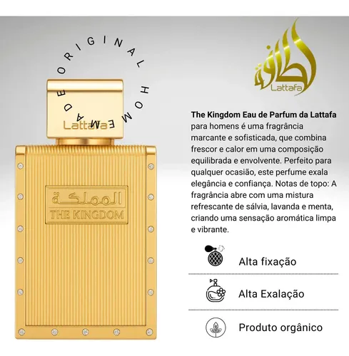 Perfume Árabe The Kingdom Eau De Parfum Lattafa 100ml Para Homens Masculino