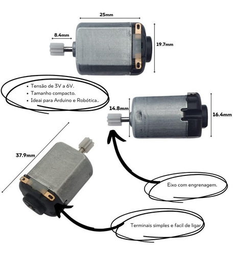 Mini Motor Dc 3 A 6v Com Engrenagem Arduino - Kit 100 Peças