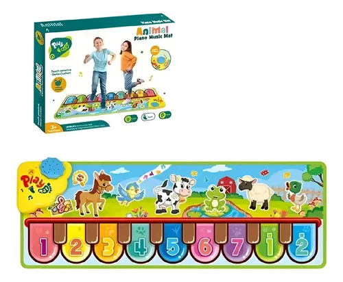 Alfombra Musical Piano Bebé 2 En 1 Con 10 Animales - 90x70 Cm, Teclado Con 6 Instrumentos Y Batería, Juguete Sensorial Y Educativo Para Niños +1 Año