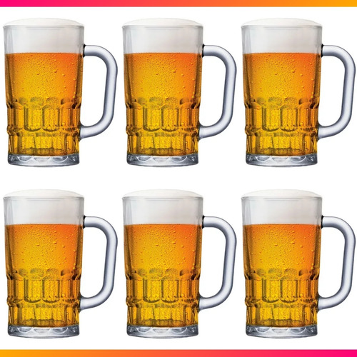 Conjunto Com 6 Canecas De Chopp, Cerveja Bebida Vidro 360 Ml