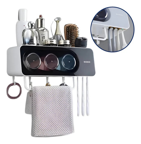 Organizador De Baño Con Colgador, Porta Cepillos Con 3 Vasos