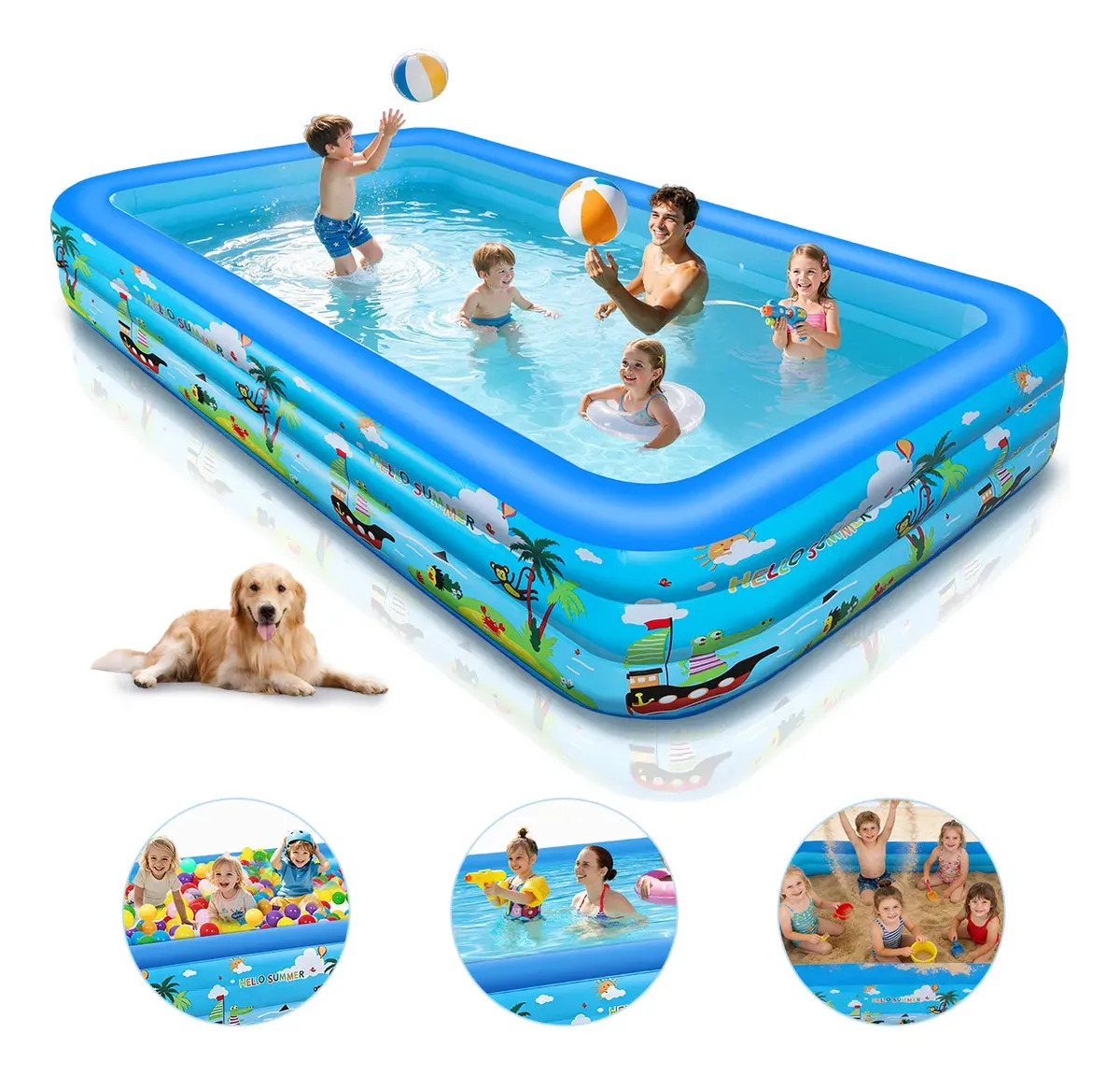 3m Alberca Inflable Grandes Juego Niños Piscina Inflable ZUSZOX, Piscina inflable familiar grande de tamaño completo, piscinas inflables duraderas y espesadas para exteriores, jard