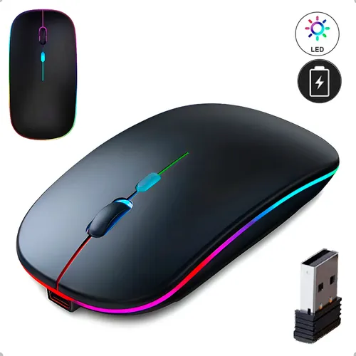 Mouse Sem Fio Recarregável Wireless Optico Led Rgb Ergonômico Sem...