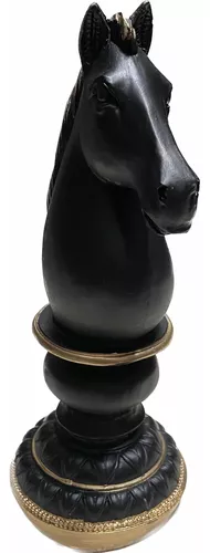 Enfeite Decorativo Peça de Xadrez Cavalo em Porcelana Preto Item Para  Decoração