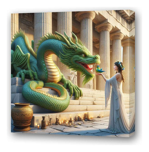 Cuadro 30x30cm Mujer Alimentando Un Dragon Partenon M1