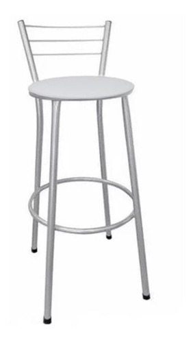 Imagem 2 de 5 de Kit 2 Banquetas Altas Prata Com Encosto Assento Branco