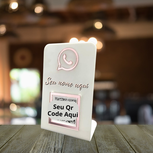 Placa Qr Code Whatsapp Personalizada Display Branco Com Rose