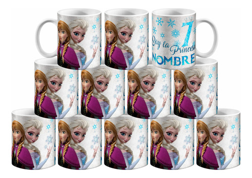 12 Tazas Personalizadas Frozen Recuerdo Cumpleaños Azul Claro