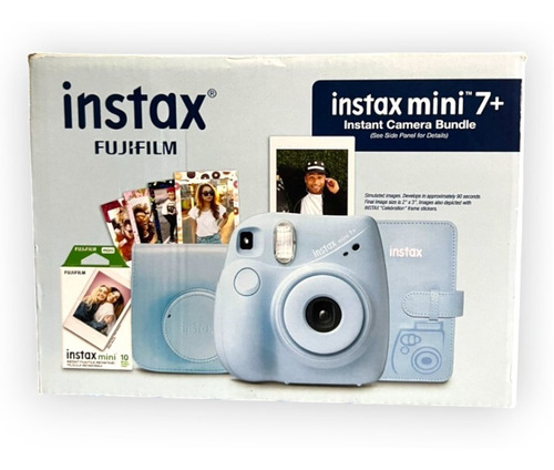 Cámara instantánea Fujifilm Instax Mini 7+ de 10 películas, funda y miniálbum azul claro