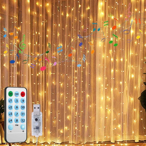 Luces Cortina Serie Decorativas Con 4 Modo Música 3x3m Usb