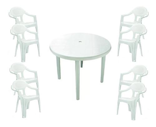 Mesa Capri + 8 Sillas Nicole Apilables, Jardín, Patio, Pvc