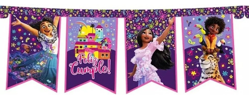 Banderines Feliz Cumpleaños Personajes Color Lila Encanto