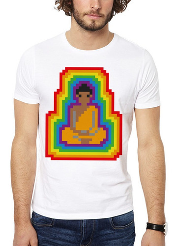 Polera Buddha 8 Bits Pixelado Blanca