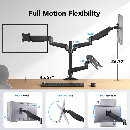 Soporte De Monitor Dual Con Bandeja Para Portátil Hasta 27 P
