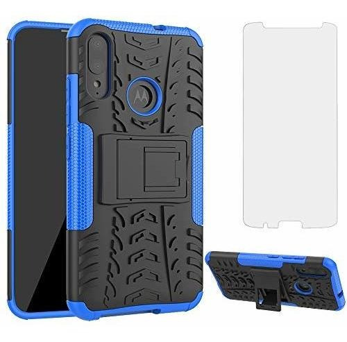 Funda Para Moto E6 Plus Con Protector De Pantalla Negra/azul