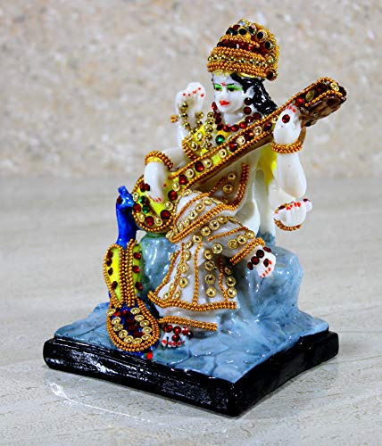 Escultura De Resina De Saraswati 28 Cm Multicolor