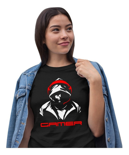 Ropa Gamer Playera Para Mujer Negra Moderna De Videojuegos