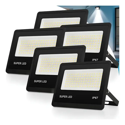 Kit 5 Refletor Led 300w Holofote Bivolt Ip67 Externas 6500k Carcaça Preto Luz Branco-frio