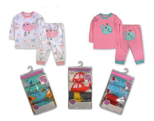 Pijamas Bebe Set 2 Conjuntos Manga Larga Para Niñas Algodon