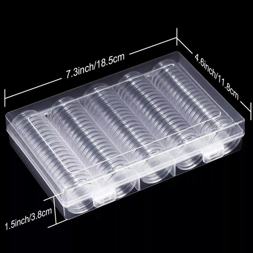 100 Capsulas De Caja Plástico Para Moneda 30mm, Ajustable