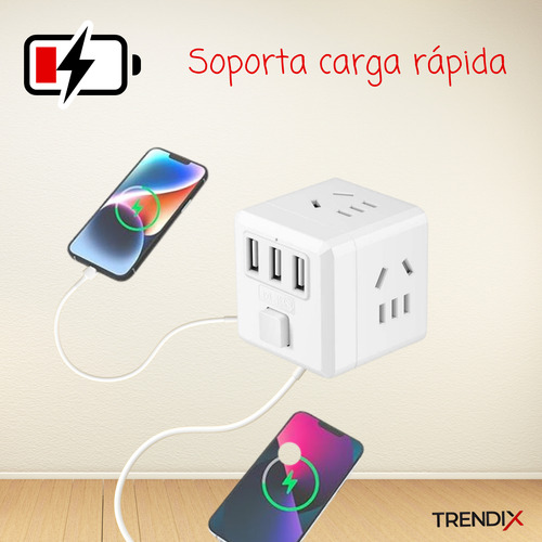 Enchufe Universal Adaptador Cubo 3 Tomas + 3 Usb