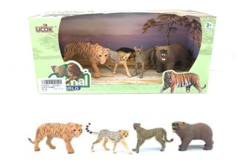 Figuras Tigre Oso Cheetah X2 Pack X4 Animal World Wabro 9743