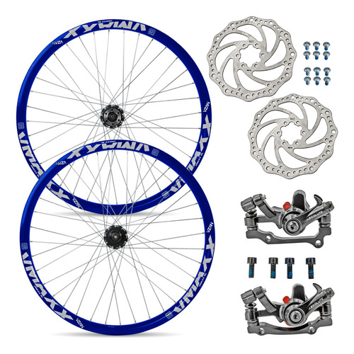 Rodas Vzan Vmaxx Aro 26 Parede Dupla +freio A Disco Mecânico Cor Azul